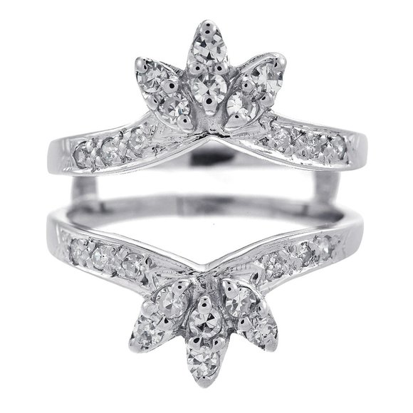 14k White Gold 0.50 Carat Round Cut Diamonds Vintage Insert Ring